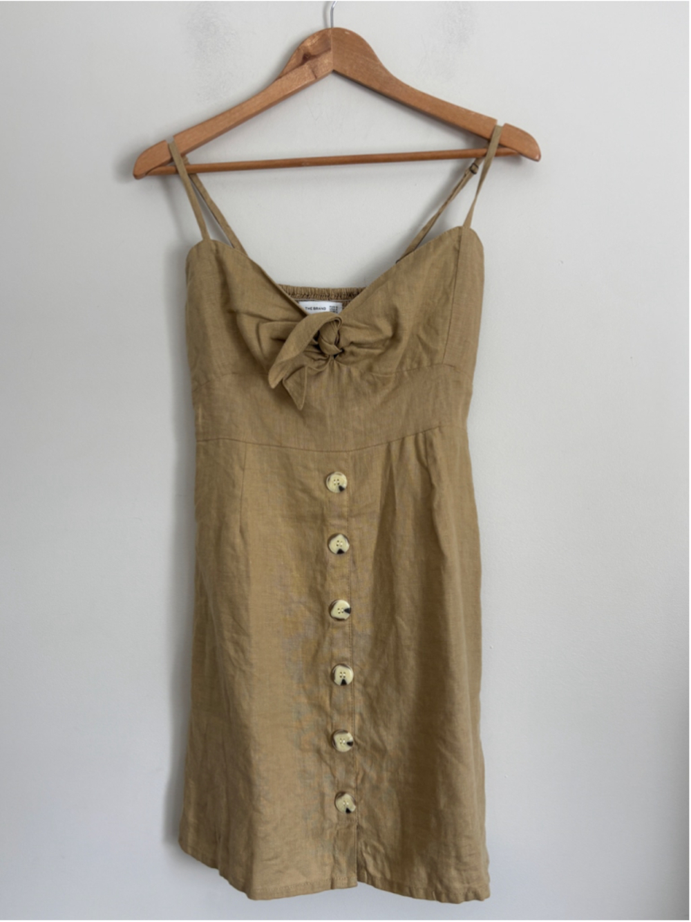 Faithfull The Brand Rodeo Beige Button-Through Linen Mini Dress Size 8 Casual
